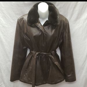 Giacca Brown Faux Leather Winter Coat Sz L